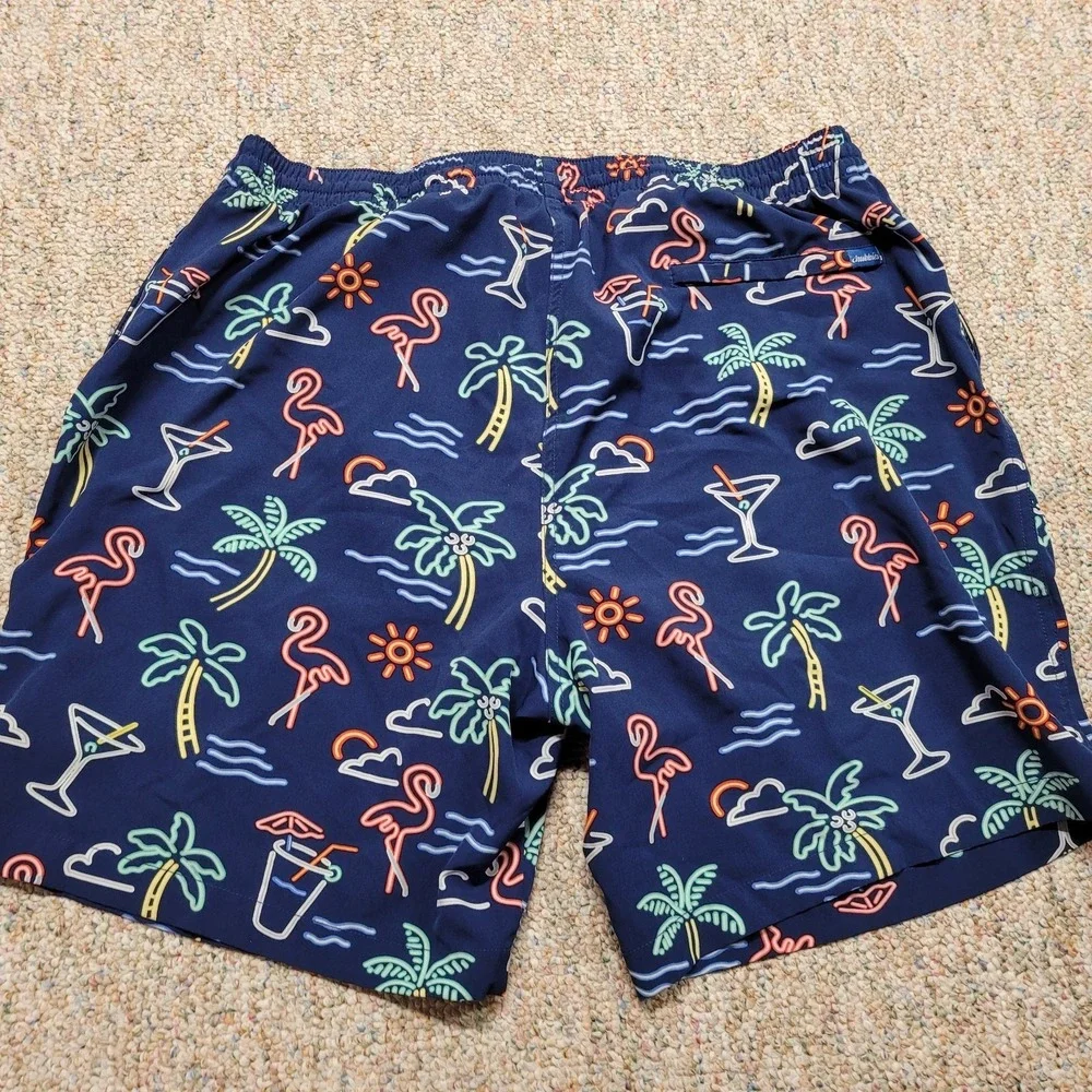 Chubbies Swim Trunks Men 2XL Navy Neon‎ Flamingo Palm Tree 7